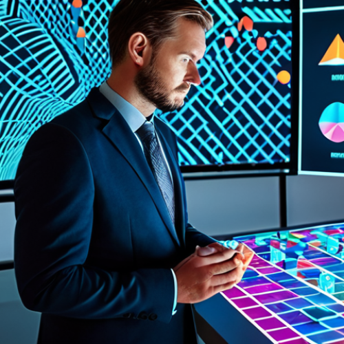 Home 8 A focused professional strategist, wearing a modest business suit, intently analyzing a holographic projection displaying abstract, colorful geometric patterns that represent game pieces and strategic pathways. The projection shows dynamic, cascading elements and subtle glow effects, symbolizing powerful combos and chain reactions. The setting is a modern, clean, and well-lit office environment. Perfect anatomy, correct proportions, natural pose, well-formed hands, proper finger count. Professional photography, high quality, detailed, studio lighting, safe for work, appropriate content, fully clothed, family-friendly.