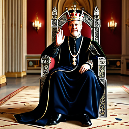 Home 3 로얄매치 스토리 집중 플레이 - **Prompt:** "King Robert in his newly rebuilt throne room, giving a friendly wave, fully clothed in ...