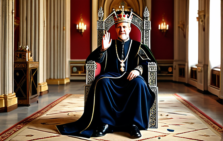 로얄매치 스토리 집중 플레이 - **Prompt:** "King Robert in his newly rebuilt throne room, giving a friendly wave, fully clothed in ...